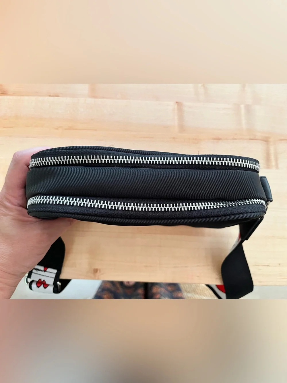 Brighton Love Essentials Black Crossbody with White Strap and Red Hearts